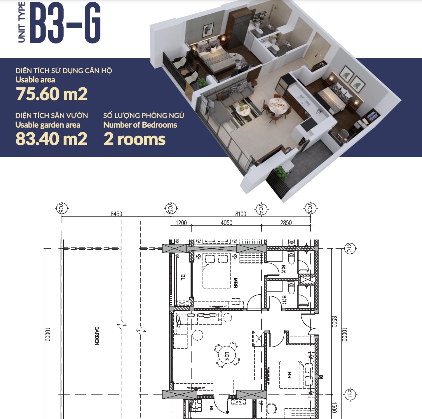 Bản vẽ của căn hộ B3-G tại chung cư The Minato Residence